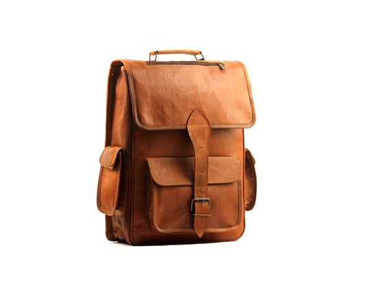 Vintage Leather Laptop Backpack Shoulder Bag Rucksack Bag.