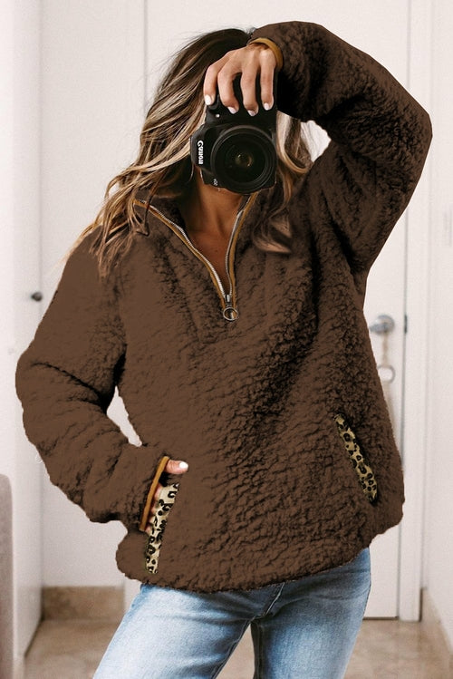 Pocketed Sherpa Pullover Sweatshirt